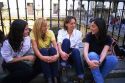 Female college students socialize at the University of Seville, Spain.