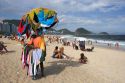 Vendor selling beach apparel at Copacabana Beach in Rio de Janeiro, Brazil.