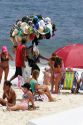 Vendor selling beach apparel at Ipanema Beach in Rio de Janeiro, Brazil.