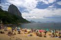 Beach scene at the base of Sugarloaf Peak in Rio de Janeiro, Brazil.