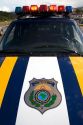 Brazilian federal highway police car at the scene of a traffic accident near Sao Paulo, Brazil.