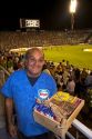 Vendor selling nuts and candy at a soccer game in the West Stadium in Buenos Aires, Argentina.
