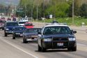 Police car in traffic on Eagle Road in Eagle, Idaho.