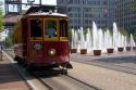 Street car and fountains in Memphis, Tennessee.