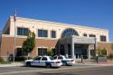 Police cars parked in front of the police headquarters in Caldwell, Idaho.
