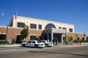 Police cars parked in front of the police headquarters in Caldwell, Idaho.