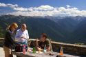 View of the Olympic Mountains and Olympic National Park from the patio of the visitor's center at Hurricane Ridge.