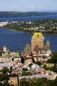 Aerial images of Chateau Frontenac and Quebec City from atop the Observatoire de la Capitale, Quebec, Canada.