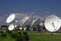 Modern satellite ground receiver antenna dishes at Cheyenne, Wyoming.
