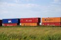 Unit train of shipping containers.