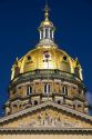 Close up image of the gold leaf dome on top of the capitol building in Des Moines, Iowa.