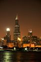 Chicago skyline and the Sears Tower at night, Illinois.