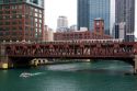 Wells Street Bridge over the Chicago River in Chicago, Illinois.