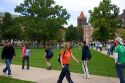 Students walk on the campus of the University of Illinois at Champaign.