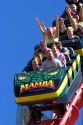 Visitors ride the Mamba roller coaster at Worlds of Fun in Kansas City, Missouri.