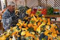 A mexican farm worker with harvested gourds at a farmers market in Fruitland, Idaho.