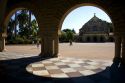 Arched portico of the Main Quadrangle at the campus at Stanford University in Palo Alto, California.