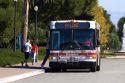 A passenger boards a bus on the campus at Stanford University in Palo Alto, California.