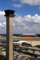 Control tower and monorail at the Tampa International Airport, Tampa, Florida.