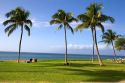 People sunbathe by the pacific ocean on the island of Maui, Hawaii.
