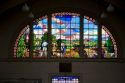 Stained glass window at the Mercado Municipal in Sao Paulo, Brazil.