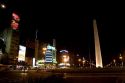 Plaza de la Republica and 9th of July Avenue at night in Buenos Aires, Argentina.