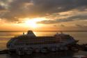 Cruise ship at sunset docked in Manaus, Brazil.