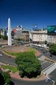 Overview of 9th of July Avenue in Buenos Aires, Argentina at Plaza de la Republica with the Obelisk.