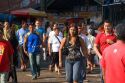 Pedestrians a bus stop in Manaus, Brazil.