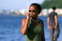 African american woman speaking on a cell phone in Seattle, Washington. MR