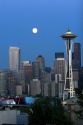 Full moon over the city of Seattle, Washington.