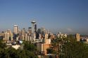 A view of the city of Seattle with Mount Rainier in the background in Washington.