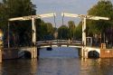 Drawbridge along the Amstel River in Amsterdam, Netherlands.