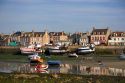 Low tide in the harbor at the village of Barfleur in the region of Basse-Normandie, France.