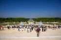 Tourists visit the formal gardens at The Palace of Versailles at Versailles in the department of Yvelines, France.