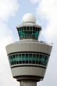 Air traffic control tower at the Schiphol Airport in Amsterdam, Netherlands.