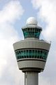 Air traffic control tower at Schiphol Airport in Amsterdam, Netherlands.