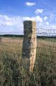 A stone fence post in Lincoln County, Kansas.
