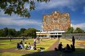 Students study near the Central Library on the campus of the National Autonomous University of Mexico in Mexico City, Mexico.