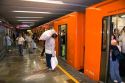 Passengers board the Metro in Mexico City, Mexico.