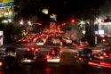 Nighttime traffic in Mexico City, Mexico.