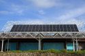 Solar panels atop The Hawaii Gateway Energy Center visitor complex located on the south coast of Kailua-Kona on the Big Island of Hawaii.