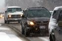 Traffic on a snowy day in Boise, Idaho.