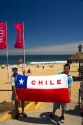 Souvenir flag of Chile being sold on the beach at Renaca on the Pacific Ocean in Chile.
