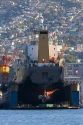 Floating dry dock with container ship in the Port at Valparaiso, Chile.