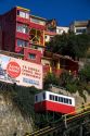 Tram-like vehicle is part of a funicular railway at Valparaiso, Chile.