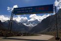 Spanish language road sign, thanking you for visiting Chile on the border of Chile and Argentina in the Andes Mountain Range.