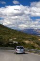 Car drives on a highway along Lake Argentino near El Calafate, Patagonia, Argentina.