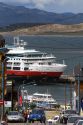 Hurtigruten's Fram Cruise Ship docked in the bay at Ushuaia on the island of Tierra del Fuego, Argentina.