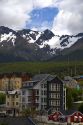 Housing below the Martial mountain range at Ushuaia on the island of Tierra del Fuego, Argentina.